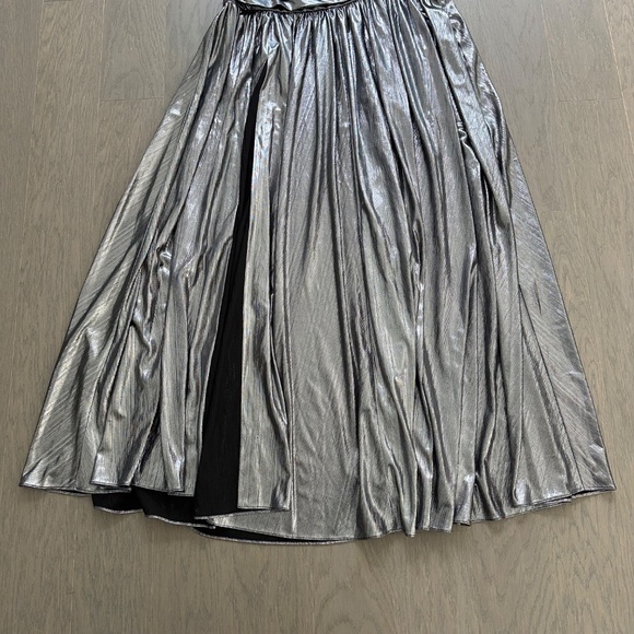 Retrofete KENNA Gunmetal Silver Metallic Lame Maxi Dress Strapless Cut Out NWT - Picture 6 of 14